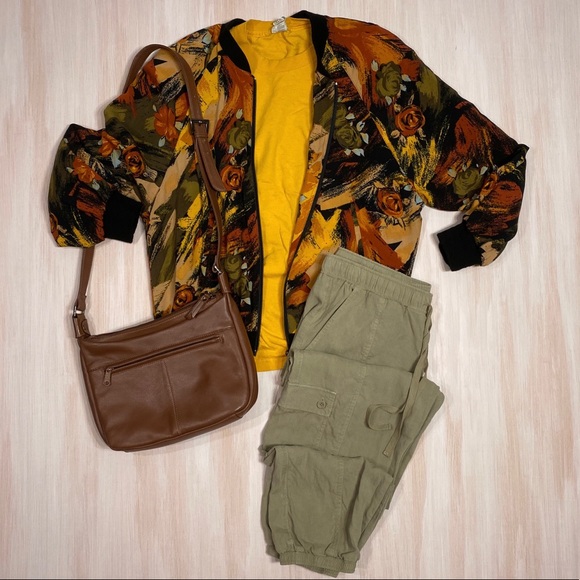 Alluffe 80s vintage retro jacket with orange, yellow, and green floral print - Picture 3 of 9